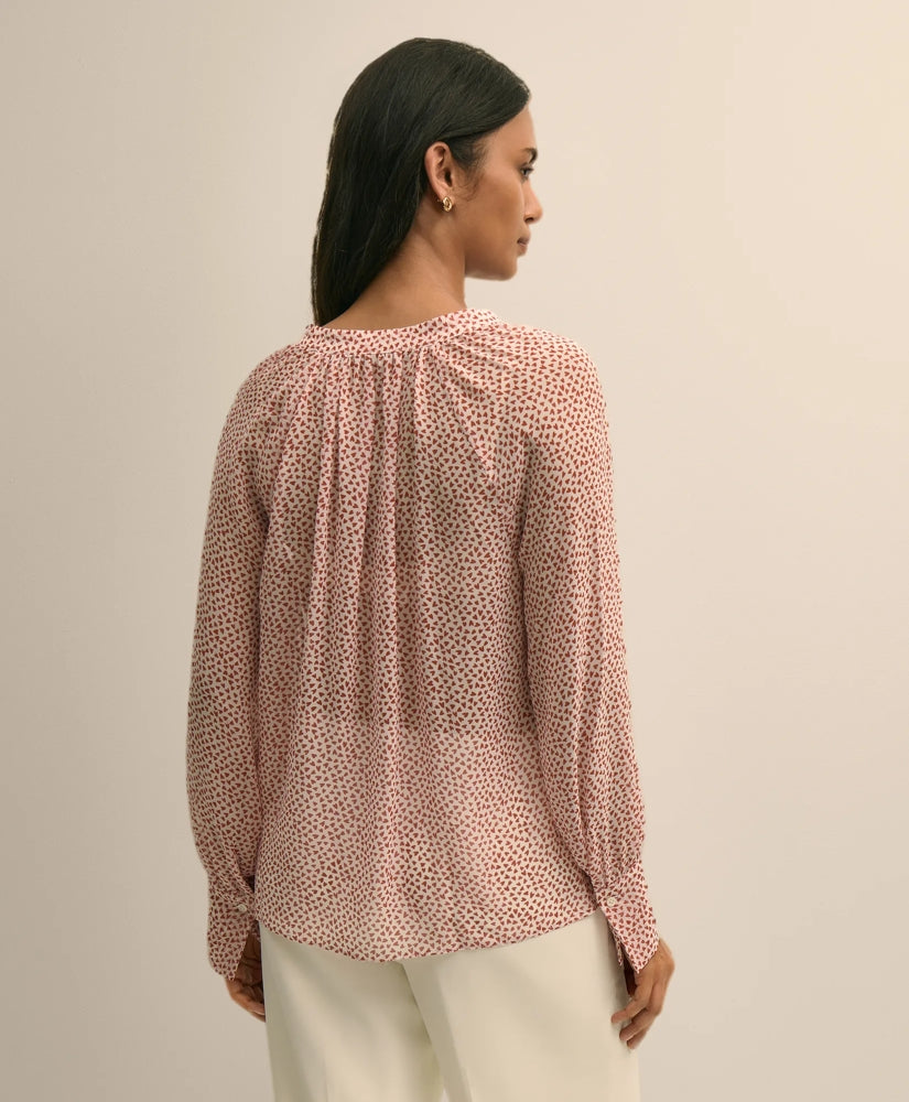 Silk Georgette Heart-Motif Peasant Blouse | Brooks Brothers online shop