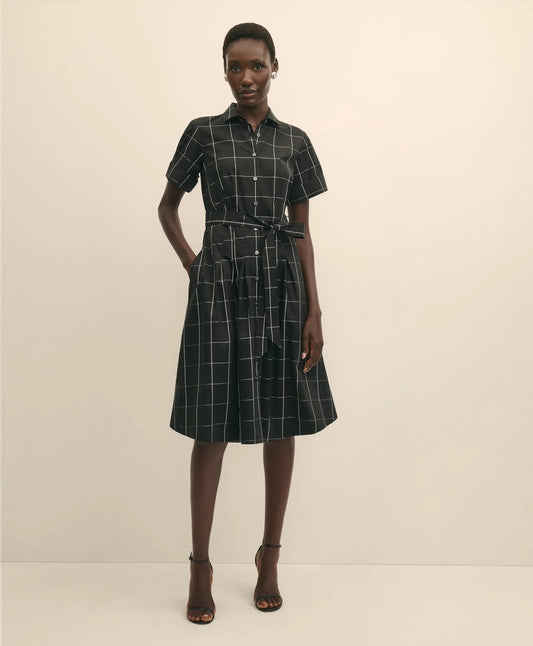 Supima® Cotton Belted Windowpane Shirt Dress | Brooks Brothers on sale