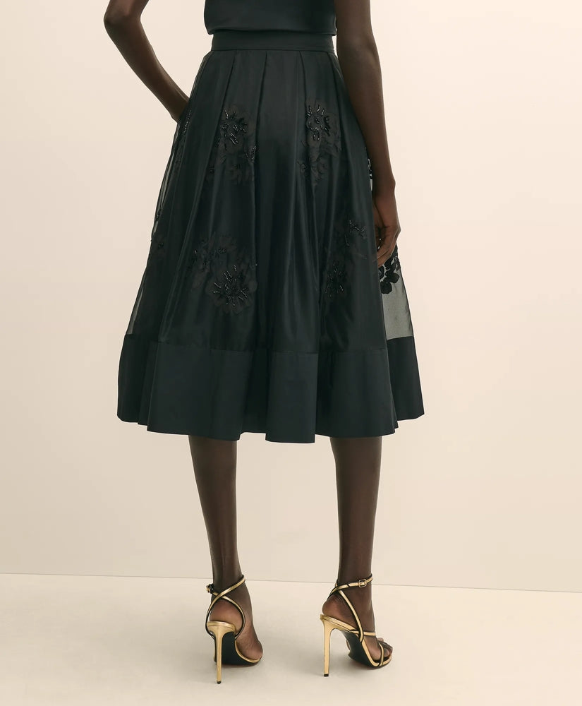 Taffeta Skirt With Embroidered Organza Overlay | Brooks Brothers on sale