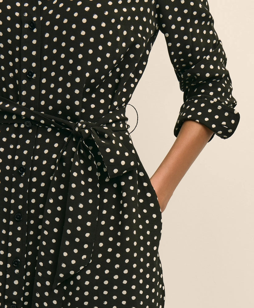 Belted Dot-Print Shirt Dress | Brooks Brothers on sale