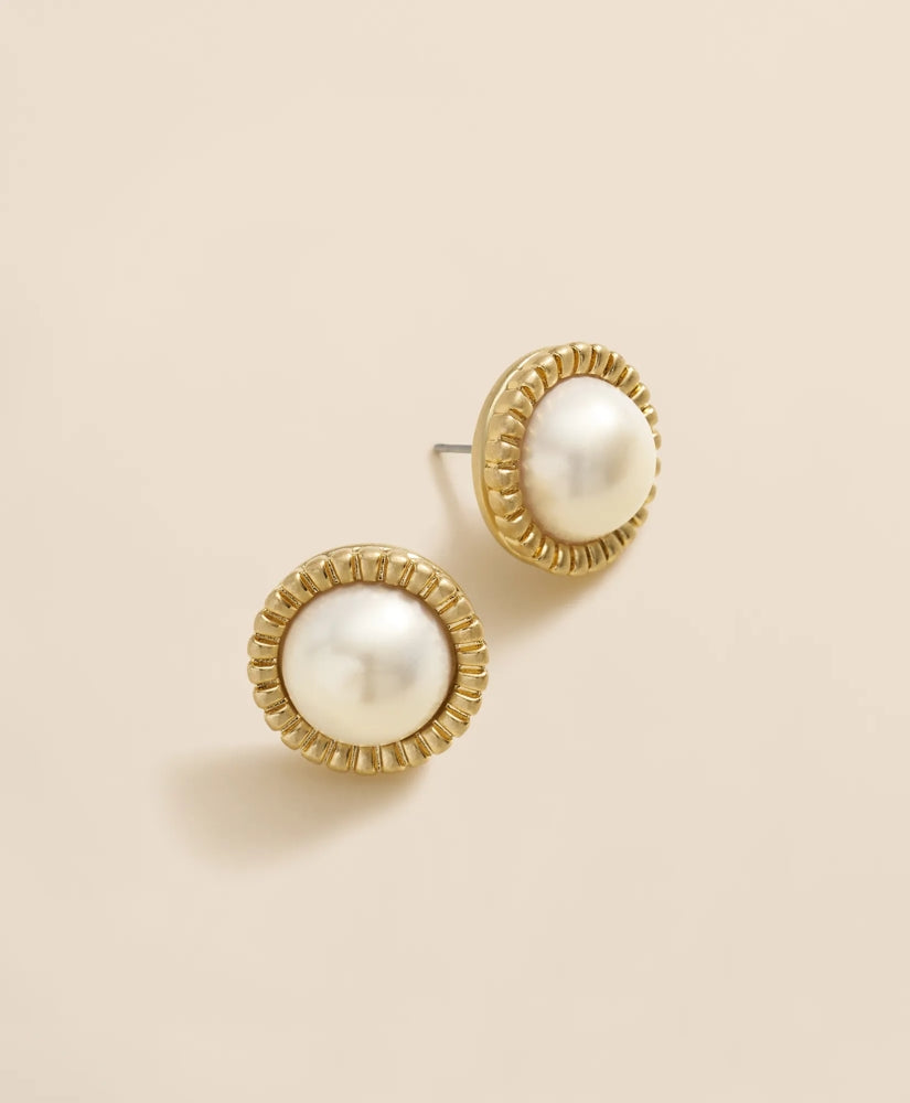 Bezel Frame Faux-Pearl Stud Earrings | Brooks Brothers discount