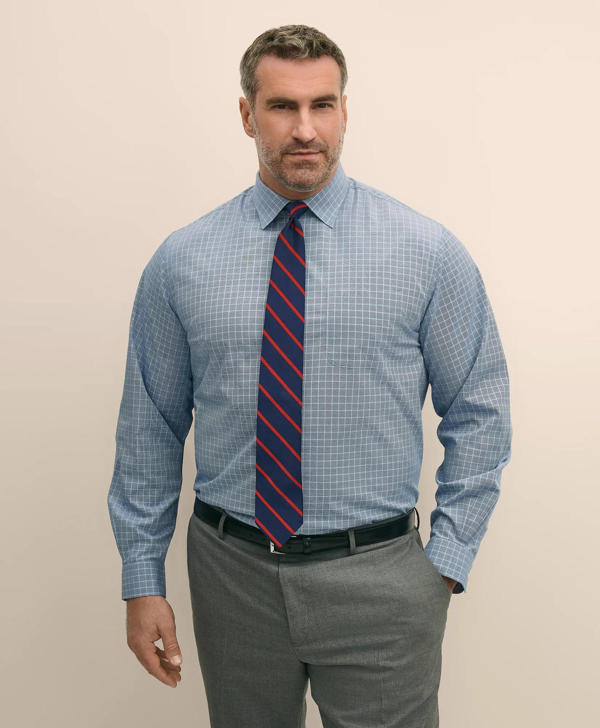 Big & Tall Stretch Cotton Broadcloth Non-Iron Ainsley Collar Windowpane, Dress Shirt | Brooks Brothers on sale
