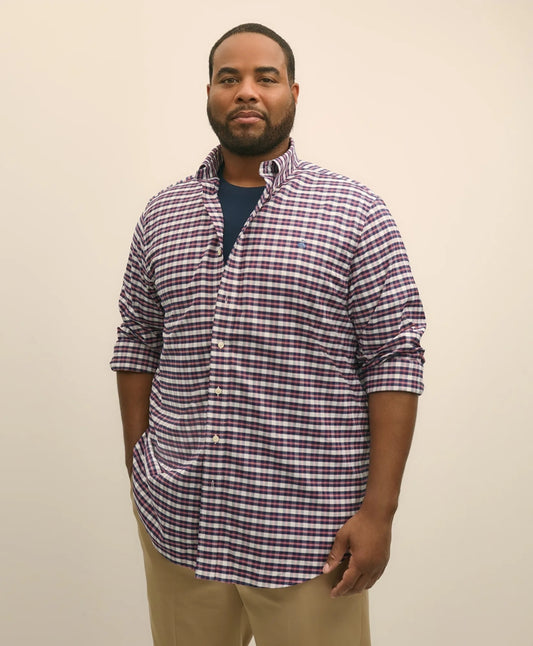 Big & Tall Stretch Cotton Non-Iron Oxford Polo Button Down Collar, Outline Check Shirt | Brooks Brothers outlet