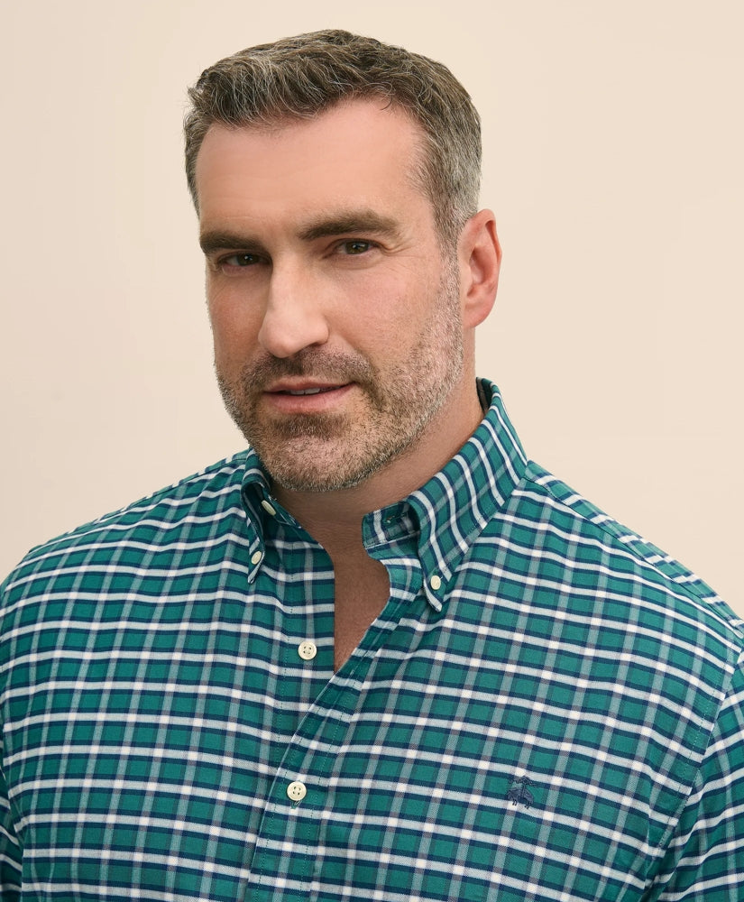 Big & Tall Stretch Cotton Non-Iron Oxford Polo Button Down Collar, Plaid Shirt | Brooks Brothers online
