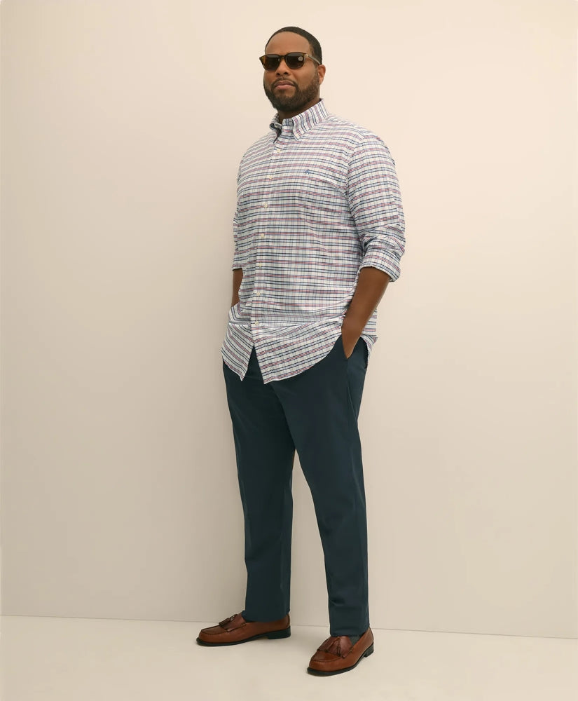 Big & Tall Stretch Cotton Non-Iron Oxford Polo Button Down Collar, Windowpane Shirt | Brooks Brothers online