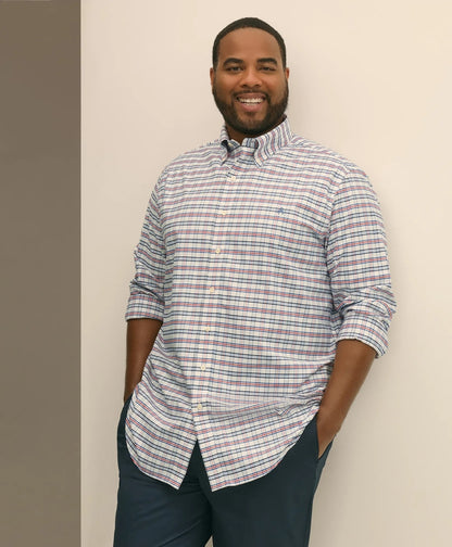 Big & Tall Stretch Cotton Non-Iron Oxford Polo Button Down Collar, Windowpane Shirt | Brooks Brothers online