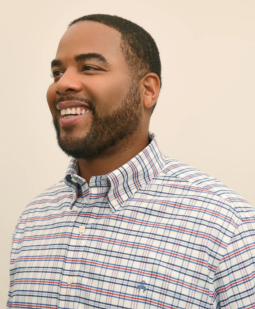 Big & Tall Stretch Cotton Non-Iron Oxford Polo Button Down Collar, Windowpane Shirt | Brooks Brothers online