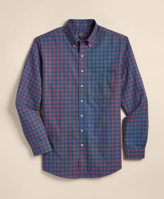 Big & Tall Stretch Supima® Cotton Non-Iron Twill Polo Button Down, Windowpane Sport Shirt | Brooks Brothers for sale