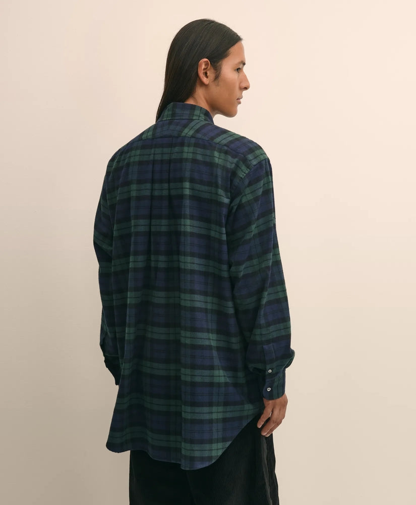 Brooks Brothers X Engineered Garments Cotton Flannel Round Pinhole Collar Oversized, Tartan Dress Shirt | Brooks Brothers for sale