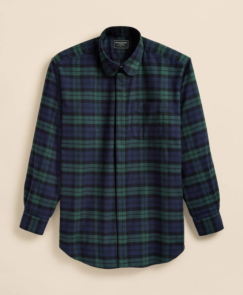 Brooks Brothers X Engineered Garments Cotton Flannel Round Pinhole Collar Oversized, Tartan Dress Shirt | Brooks Brothers for sale