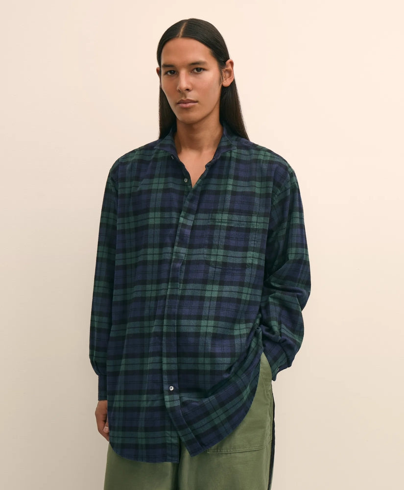 Brooks Brothers X Engineered Garments Cotton Flannel Wing Collar Oversized, Tartan Dress Shirt | Brooks Brothers sale