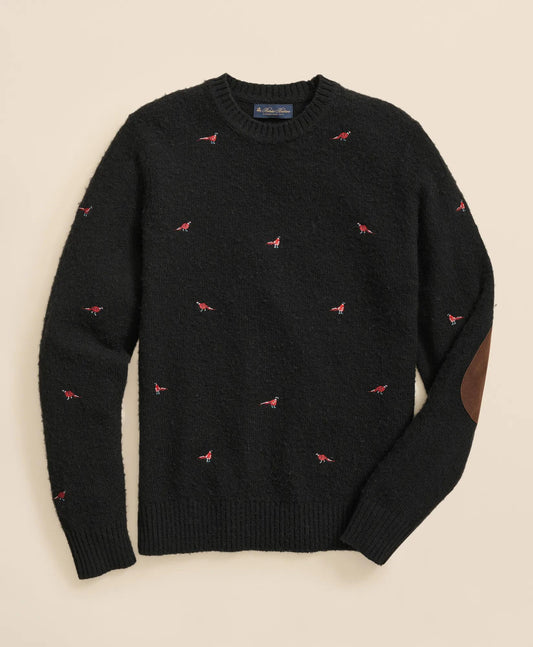 Brushed Wool Pheasant-Embroidered Sweater | Brooks Brothers outlet