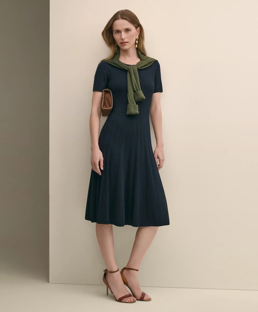 Cable-Knit Fit-and-Flare Sweater Dress | Brooks Brothers online