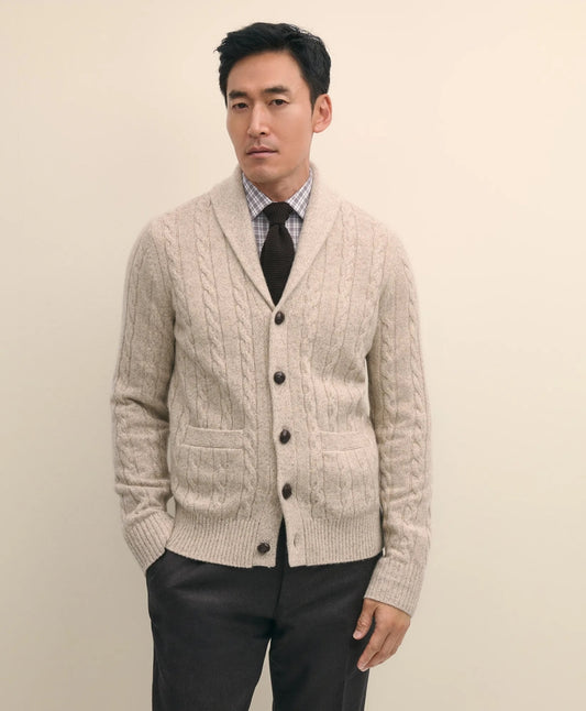 Cashmere Cable Knit Shawl-Collar Cardigan | Brooks Brothers on sale