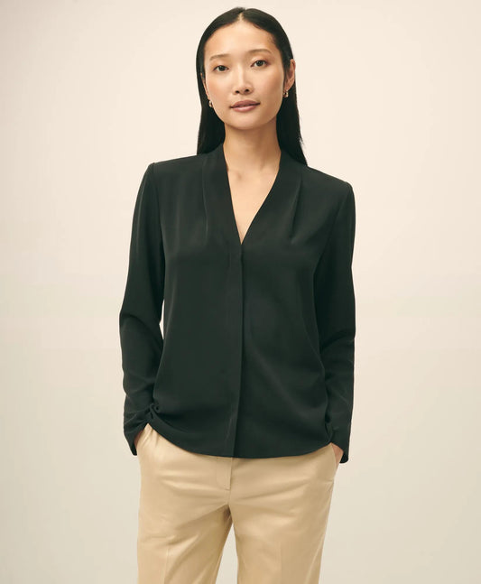 Concealed-Placket Blouse in Crepe | Brooks Brothers online