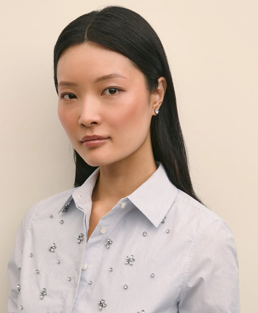 Cotton Poplin Pinstripe Embellished Shirt | Brooks Brothers for sale