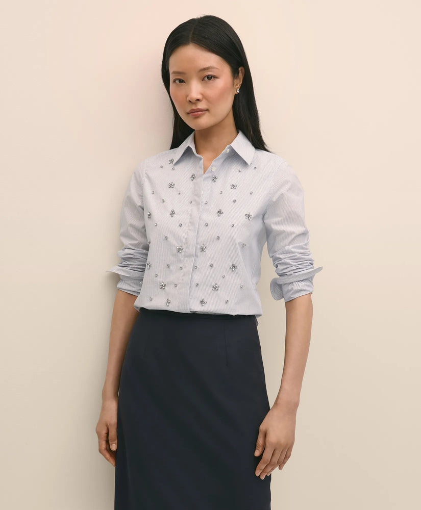 Cotton Poplin Pinstripe Embellished Shirt | Brooks Brothers for sale