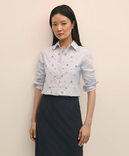 Cotton Poplin Pinstripe Embellished Shirt | Brooks Brothers for sale