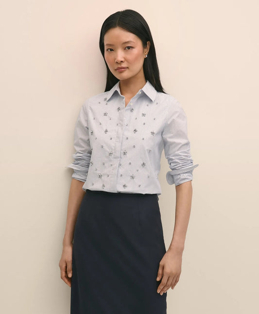 Cotton Poplin Pinstripe Embellished Shirt | Brooks Brothers for sale