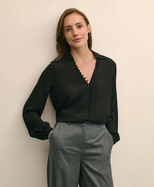 Crepe Open V-Neck Blouse | Brooks Brothers on sale