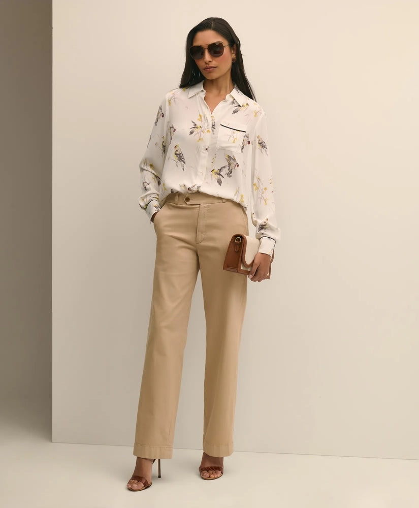 Crepe Tipped Soft Blouse in Bird Print | Brooks Brothers online shop