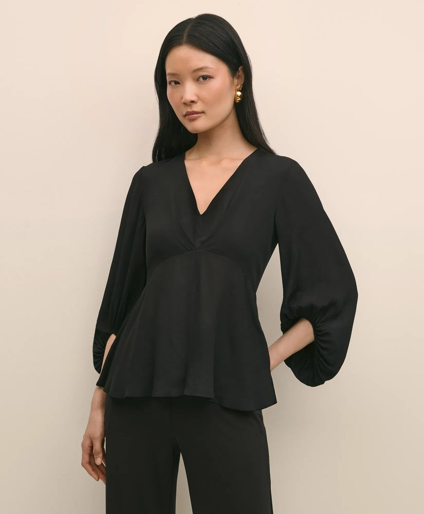Crepe V-Neck Peplum Blouse | Brooks Brothers on sale