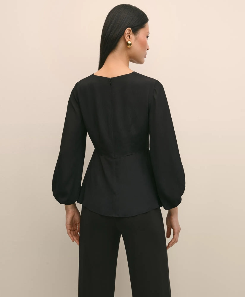 Crepe V-Neck Peplum Blouse | Brooks Brothers on sale