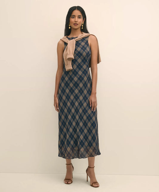Crinkle Chiffon Plaid Maxi Dress | Brooks Brothers discount