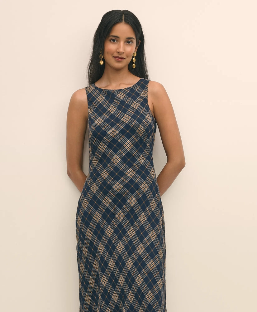 Crinkle Chiffon Plaid Maxi Dress | Brooks Brothers discount