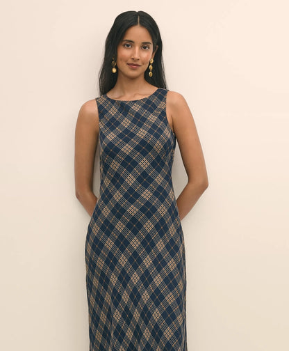 Crinkle Chiffon Plaid Maxi Dress | Brooks Brothers discount