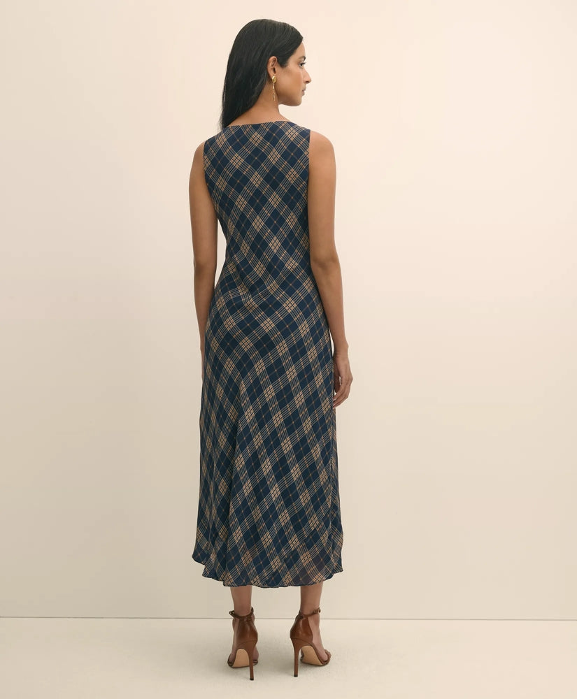 Crinkle Chiffon Plaid Maxi Dress | Brooks Brothers discount