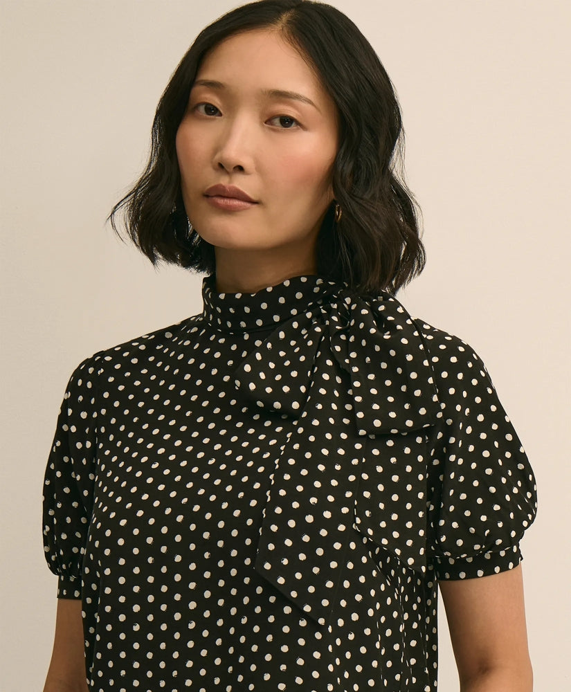 Dot-Print Tie-Neck Blouse | Brooks Brothers online
