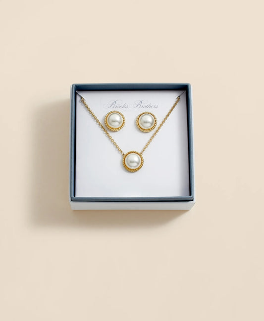 Faux Pearl Cabochon Rope-Bezel Set | Brooks Brothers on sale