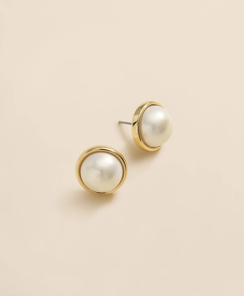 Faux-Pearl Gold-Plated Smooth Bezel Stud Earrings | Brooks Brothers online shop