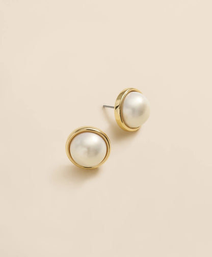 Faux-Pearl Gold-Plated Smooth Bezel Stud Earrings | Brooks Brothers online shop