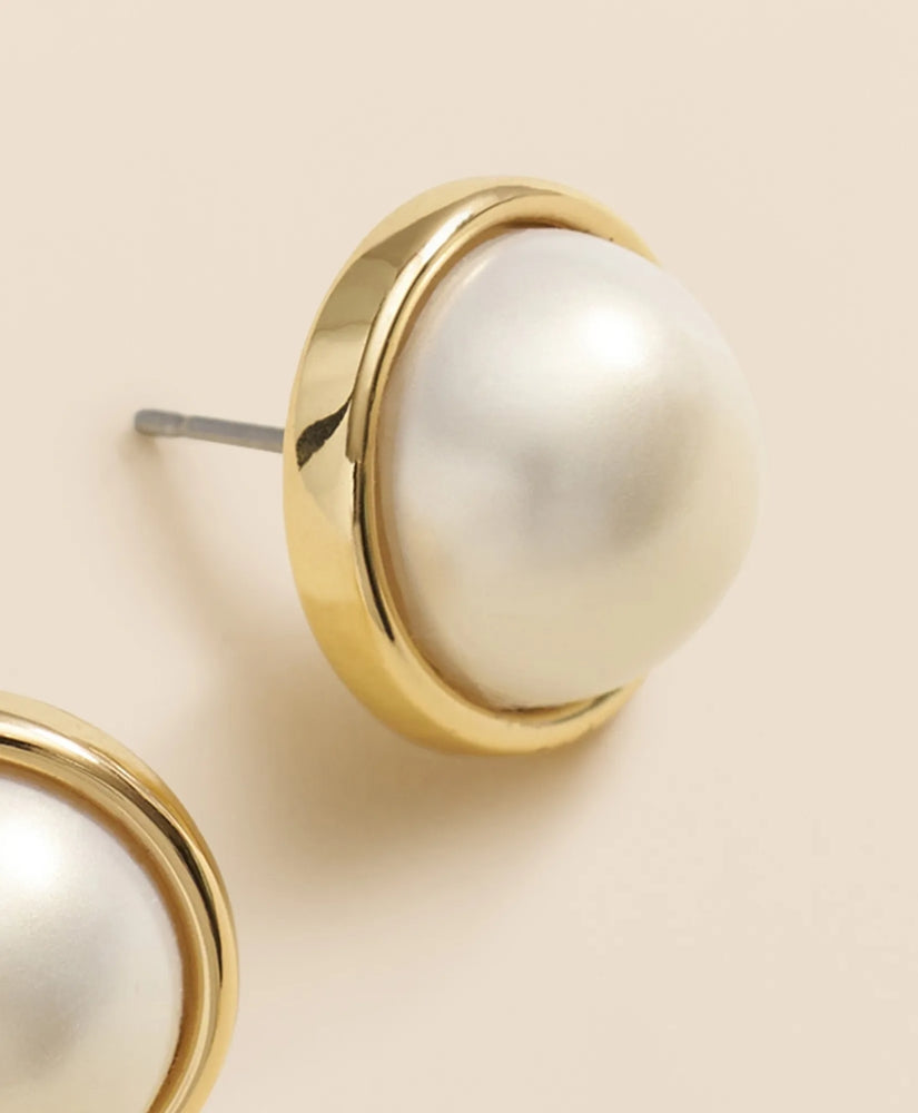 Faux-Pearl Gold-Plated Smooth Bezel Stud Earrings | Brooks Brothers online shop