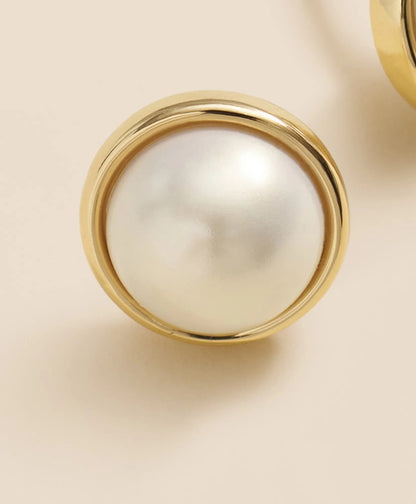 Faux-Pearl Gold-Plated Smooth Bezel Stud Earrings | Brooks Brothers online shop