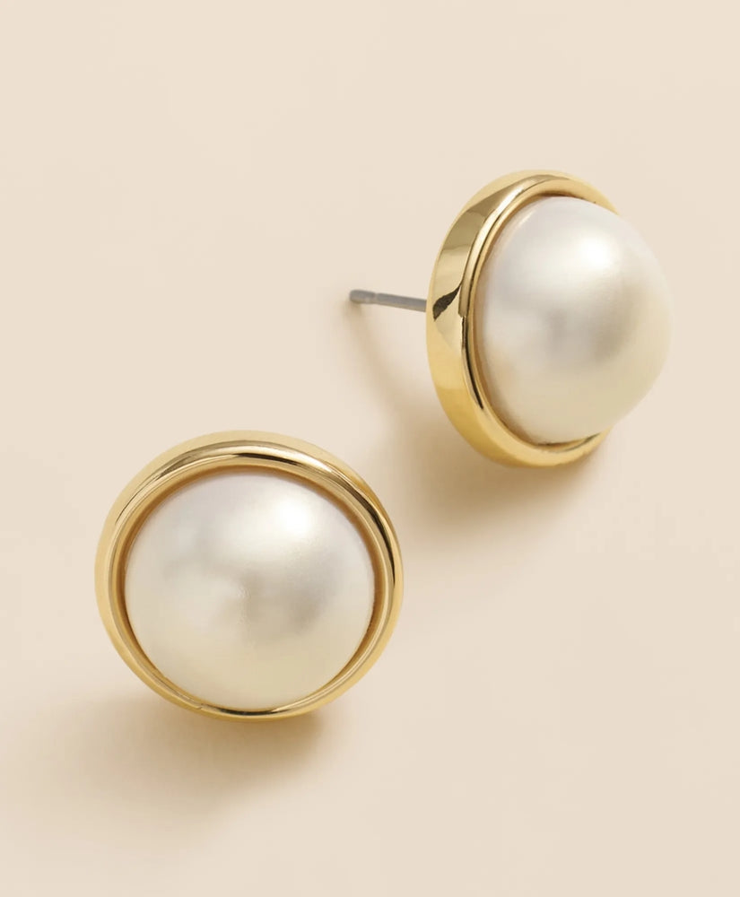 Faux-Pearl Gold-Plated Smooth Bezel Stud Earrings | Brooks Brothers online shop