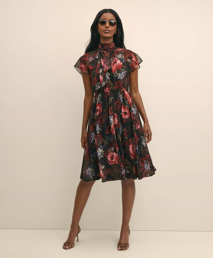 Flutter-Sleeve Halter Dress | Brooks Brothers online shop