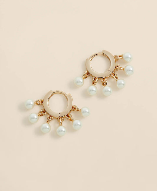 Gold-Toned Hoop Earrings with Drop Faux Pearls | Brooks Brothers for sale