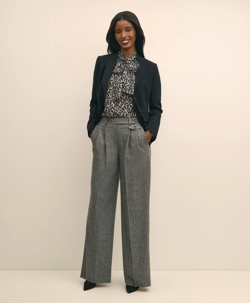 Leaf-Print Jacquard Bow-Neck Blouse | Brooks Brothers discount