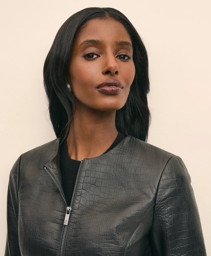 Leather Croc-Embossed Jacket | Brooks Brothers sale