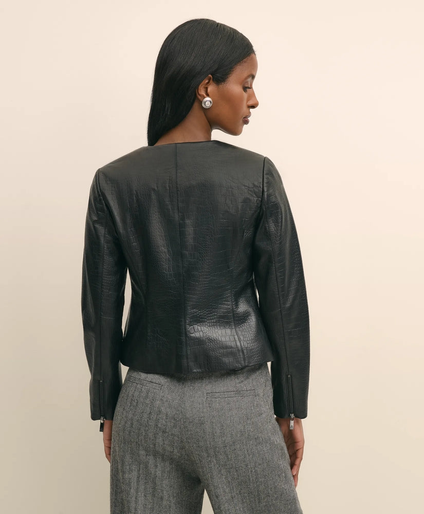 Leather Croc-Embossed Jacket | Brooks Brothers sale