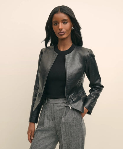 Leather Croc-Embossed Jacket | Brooks Brothers sale