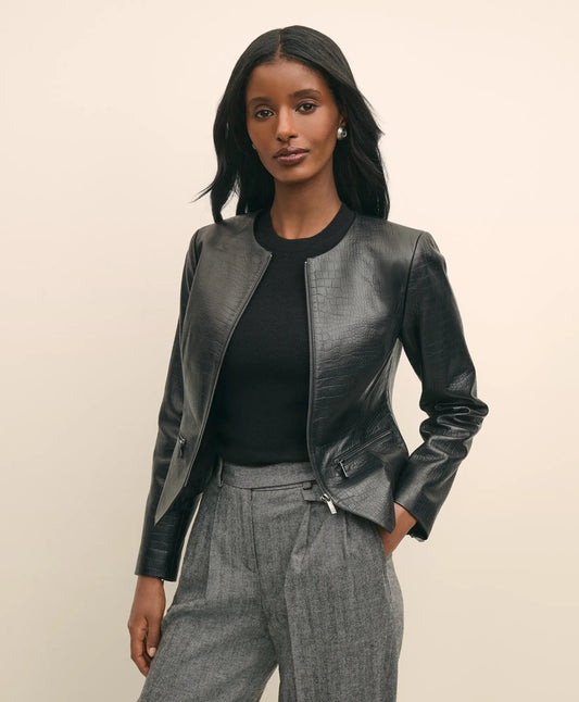 Leather Croc-Embossed Jacket | Brooks Brothers sale