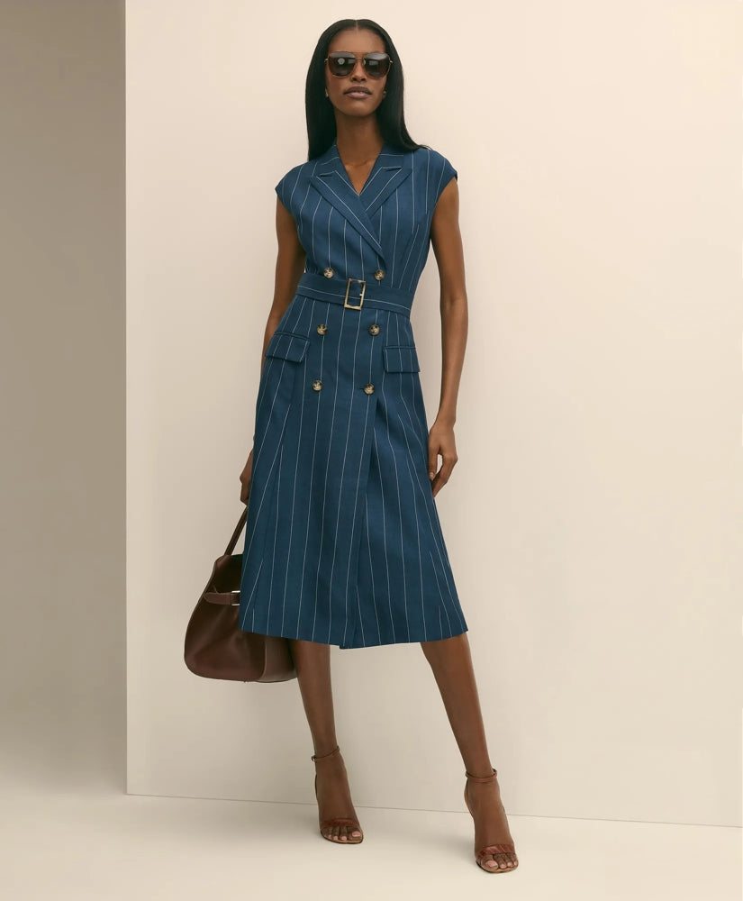 Lyocell-Blend Pinstripe Trench Dress | Brooks Brothers sale