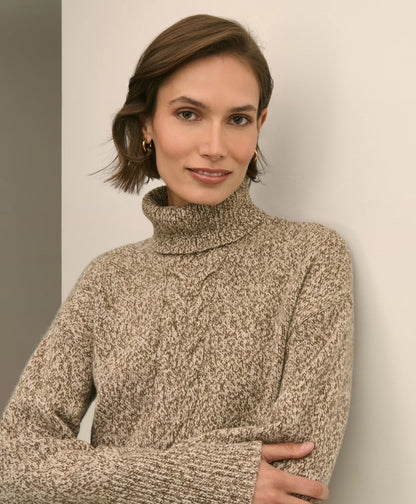 Merino Wool Blend Marled Cable-Knit Turtleneck Sweater | Brooks Brothers online