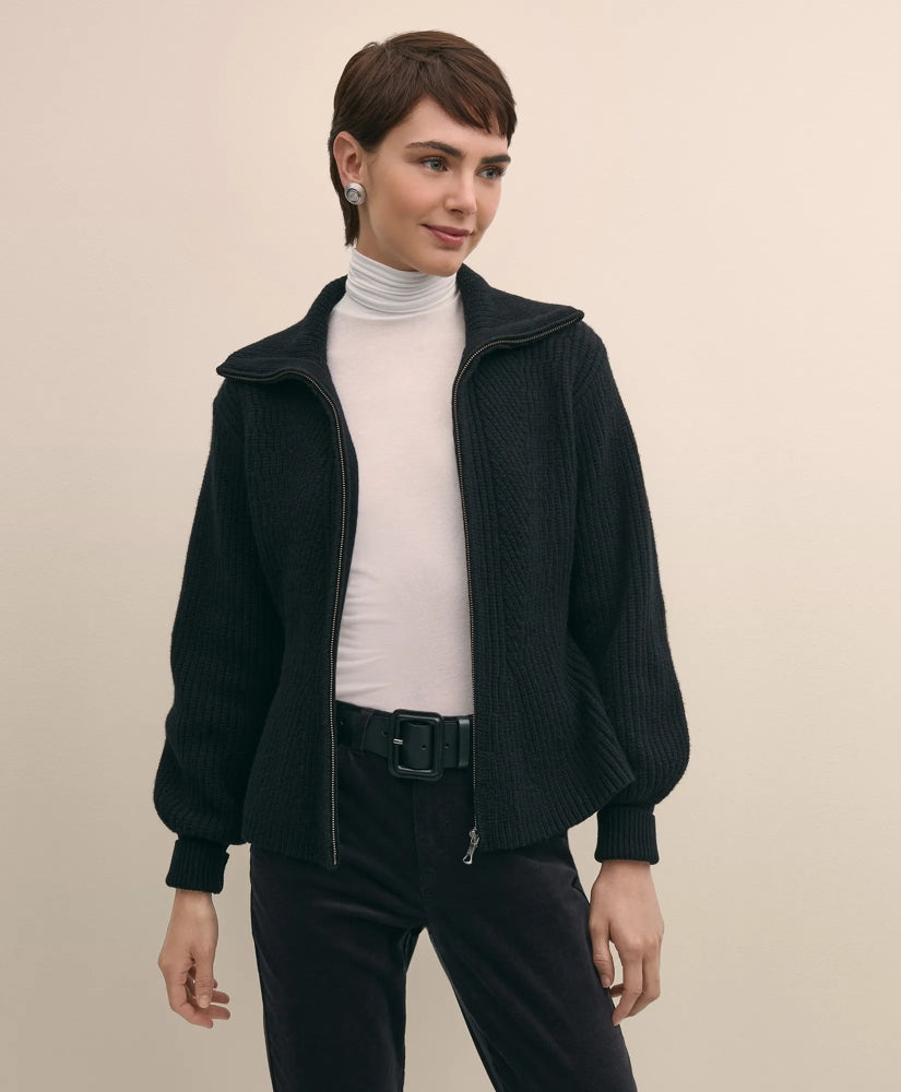 Merino Wool Blend Peplum Zip Cardigan | Brooks Brothers on sale