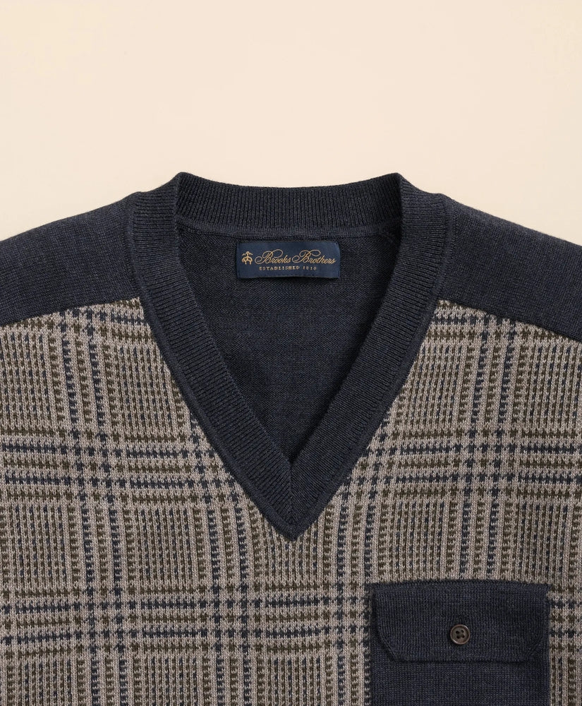Merino Wool Glen Plaid Contrast Sweater | Brooks Brothers online