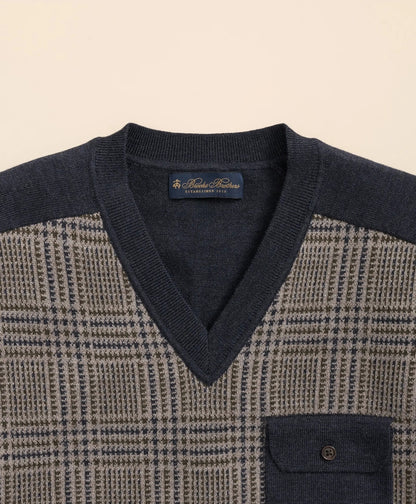 Merino Wool Glen Plaid Contrast Sweater | Brooks Brothers online